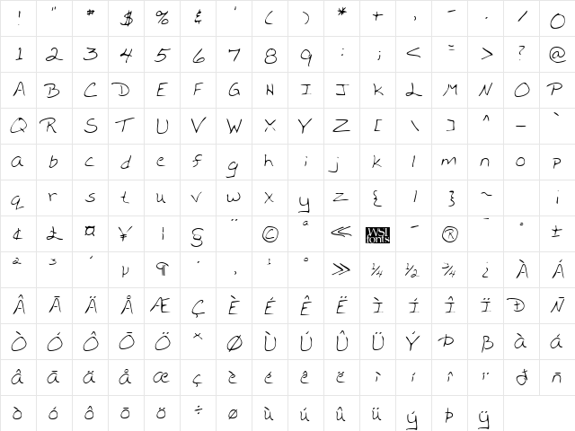 MonicasHand Regular  glyph index