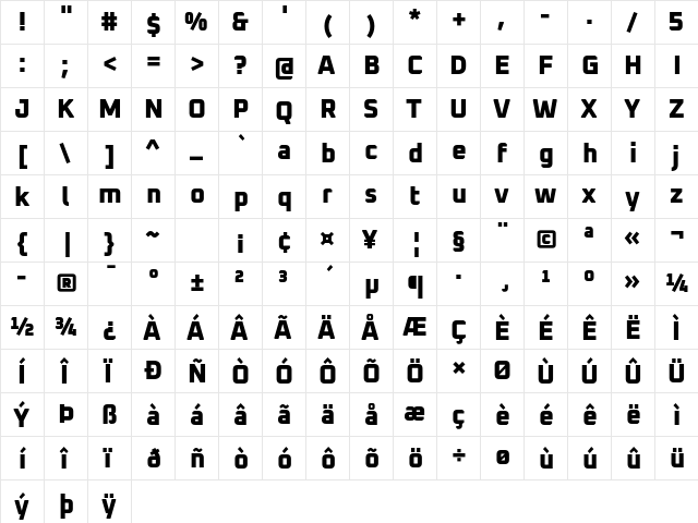Oxanium ExtraBold  glyph index
