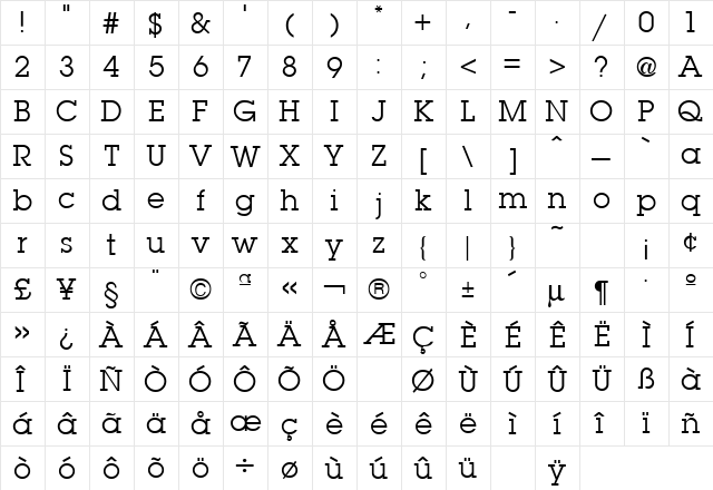 Lubalin Regular  glyph index