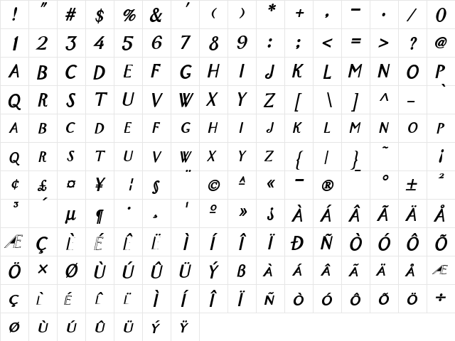 CadizSCapsSSK BoldItalic  glyph index