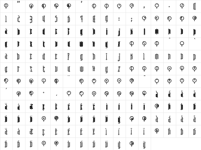 Autorama Regular  glyph index
