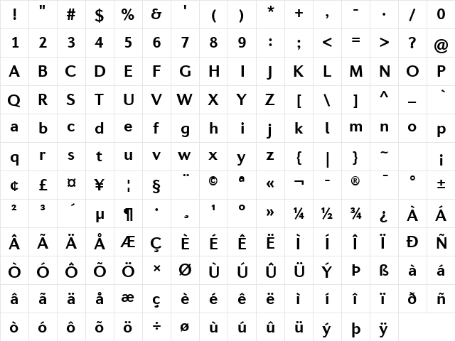 Diverda Sans Com Bold  glyph index