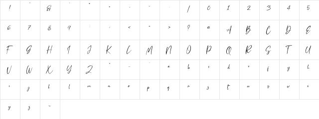 Tosca Pen Regular  glyph index