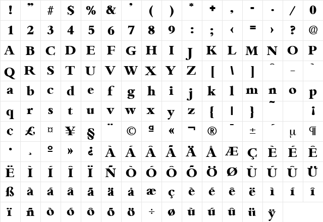 Bamberg-Serial-ExtraBold Regular  glyph index