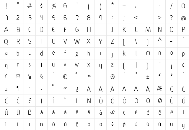 Cineplex LT Regular  glyph index