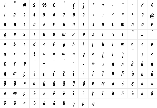 QueerStreet Regular  glyph index
