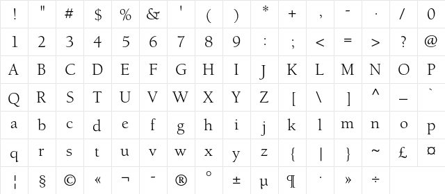 Alliance Regular  glyph index
