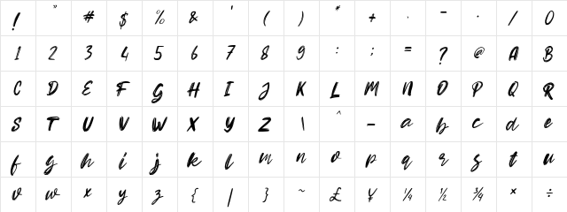 Hello Dear Demo Italic  glyph index