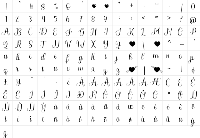 Hello Beloved Regular  glyph index