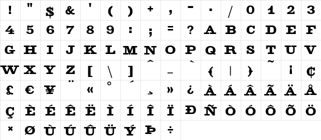 Doric Regular  glyph index