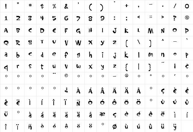 Housepet Bold  glyph index