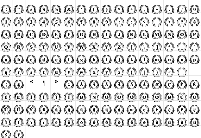 LaurelRing Becker Normal  glyph index