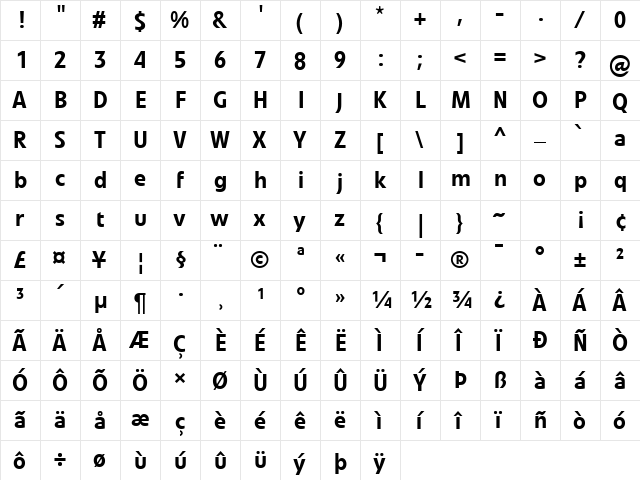 Veto Com Medium  glyph index