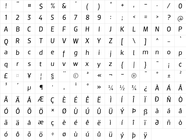 Dobra Book Italic  glyph index