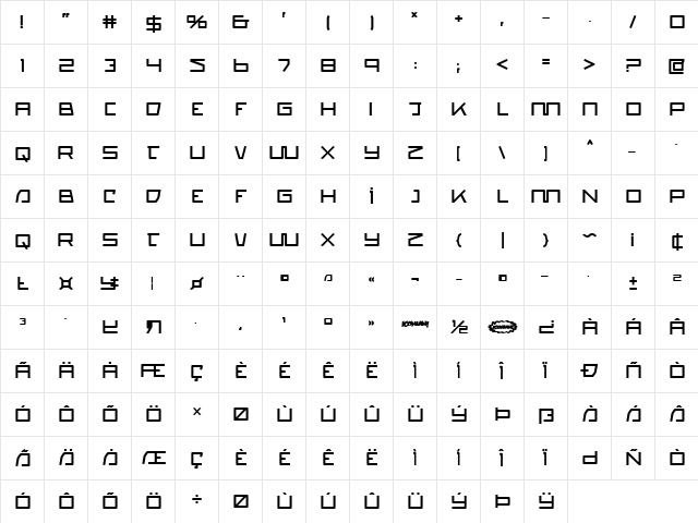 Quasitron Bold Bold  glyph index