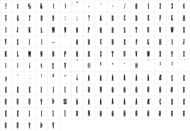 Mesquite Medium  glyph index