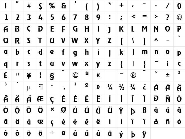 Xanadau Regular  glyph index