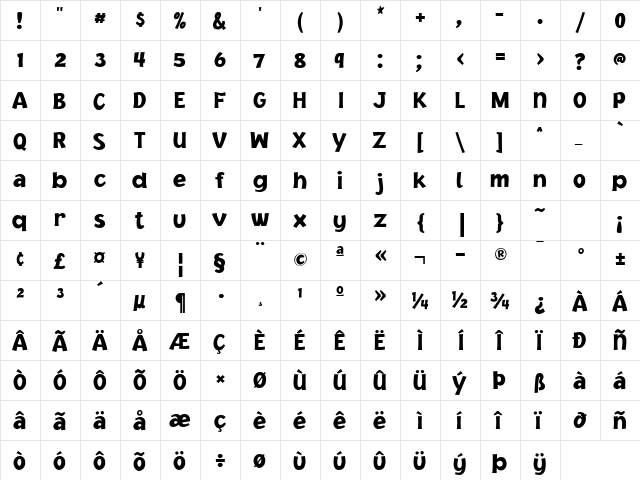 Jacoby ICG Black Regular  glyph index