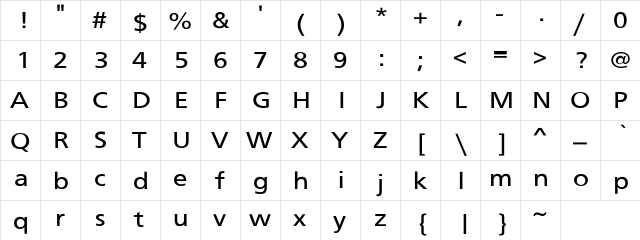 FrutigerExt-Nor Regular  glyph index