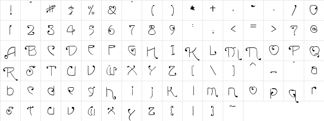 PC QT Regular  glyph index