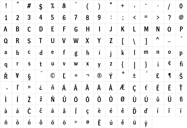 Dynamo LM Regular  glyph index