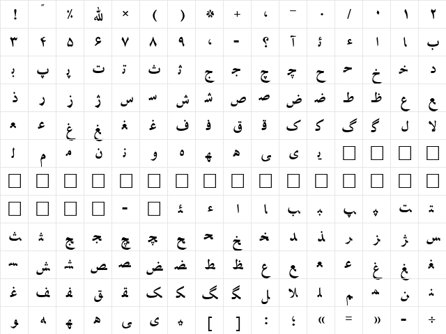 Irnafont_6 Normal  glyph index
