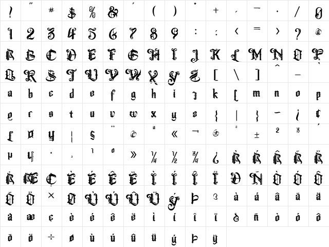 The Centurion Regular  glyph index