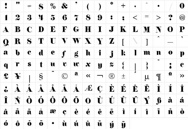 Florence Regular  glyph index