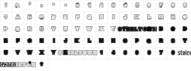 SteelTown Regular  glyph index