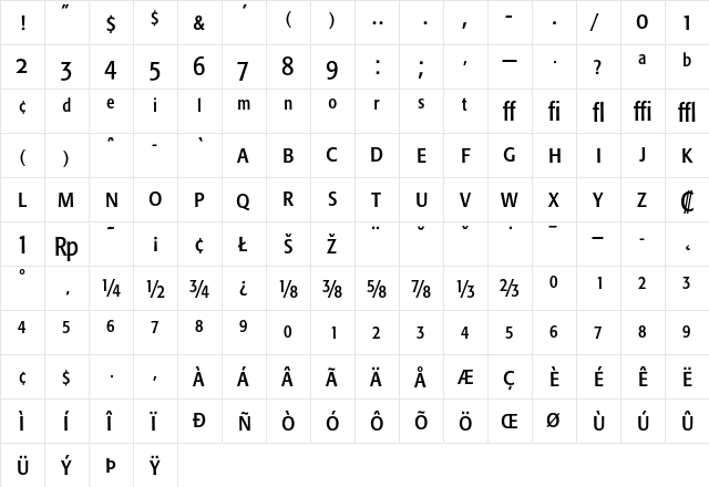Formata Condensed Expert  glyph index