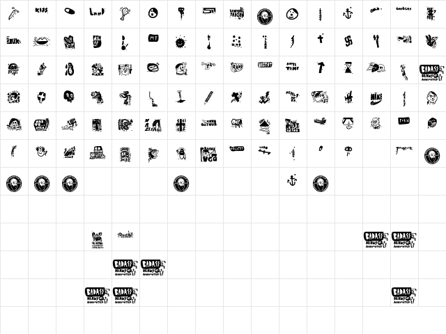 Badass Draws Regular  glyph index