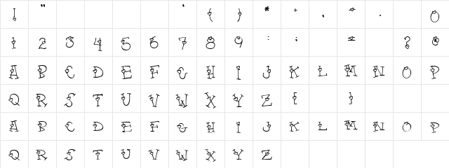Valetino Regular  glyph index