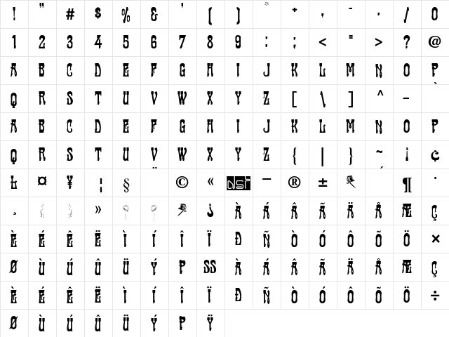 Cabaret Regular  glyph index