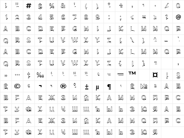 a_CopperGothTitul3D Normal  glyph index