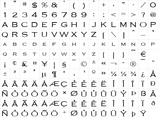 CobaltWide Normal  glyph index