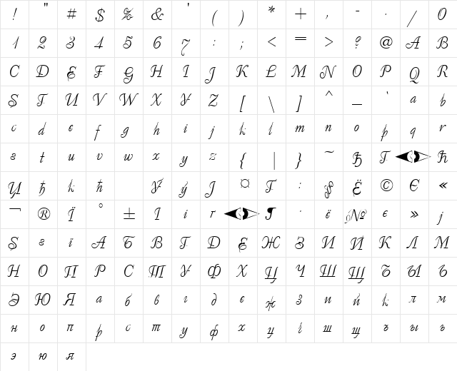 Decor AA  glyph index