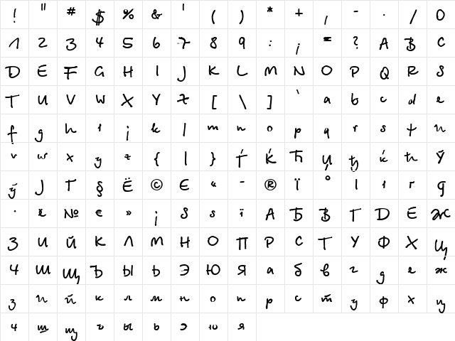 BetinaScriptC Bold  glyph index