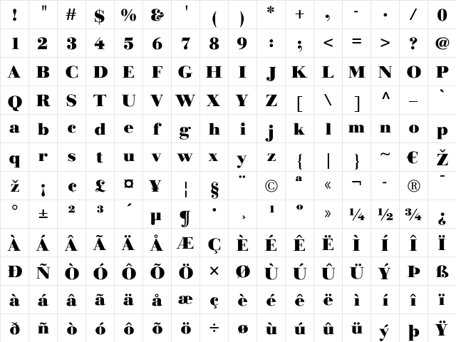 LTGianotten Medium Bold  glyph index