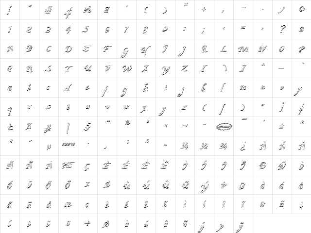 Valley Forge Outline Italic Italic  glyph index