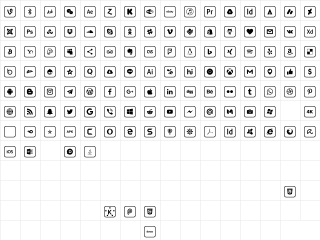 Icons 2019 Regular  glyph index