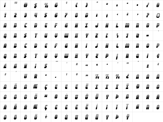 Shogunate Halftone Italic Italic  glyph index