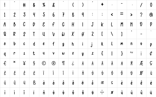Unicorn Toys Regular  glyph index