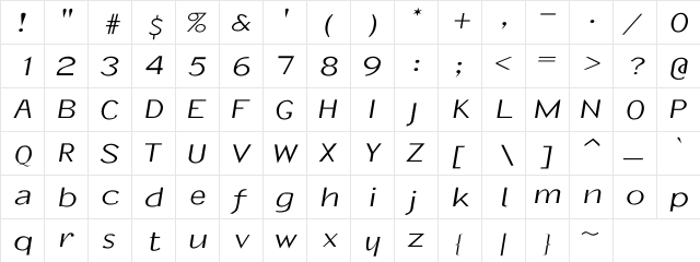 InformalOblique Wd Regular  glyph index