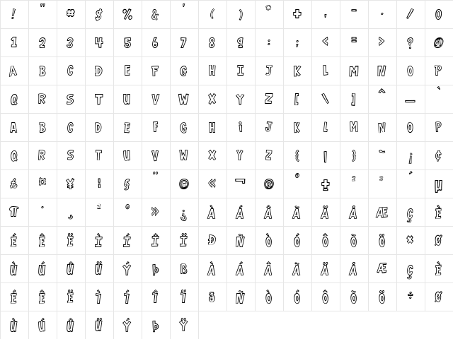 VTCGarageSale Outlined  glyph index