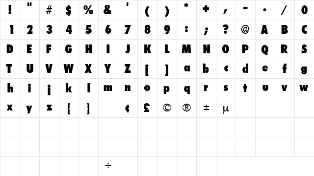 IsomarDisplaySSK Regular  glyph index