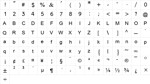 Miriam Transparent Regular  glyph index