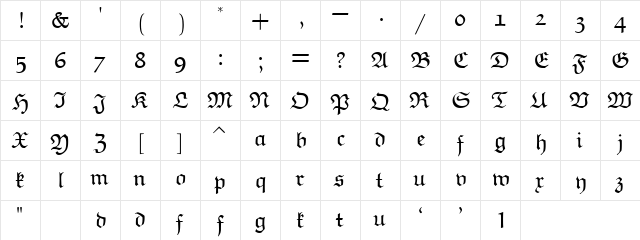eufm9 Regular  glyph index