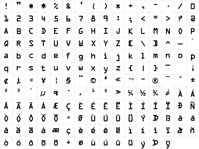 Optical C Bold  glyph index