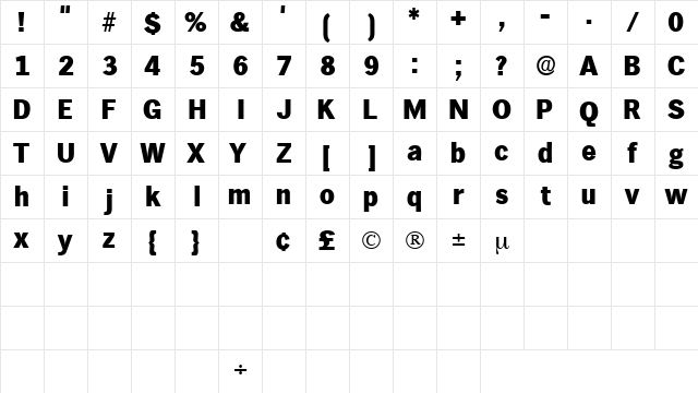 HieroDisplaySSK Regular  glyph index