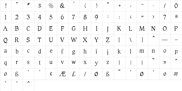 Thomas-Light-Light Regular  glyph index